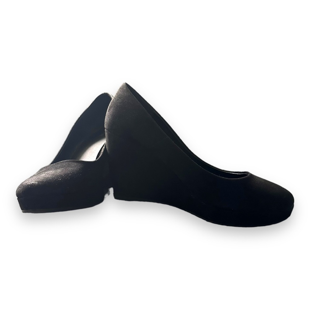 Platform heels, black velvet fabric